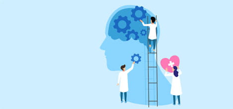 Illustration of doctors building a healthy head and heart